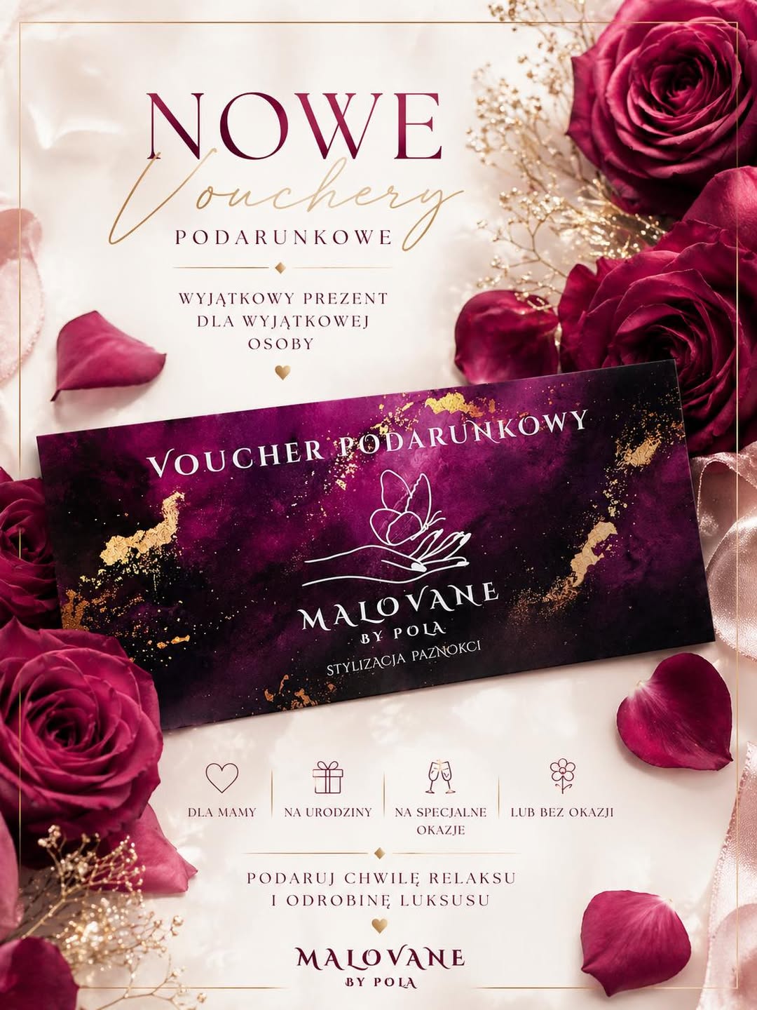 Elegancki voucher prezentowy Malovane by Pola